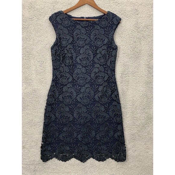 Lauren Ralph Lauren Lighthouse Navy Floral Lace Back Zip Lined Evening Gown 10 - Picture 1 of 13